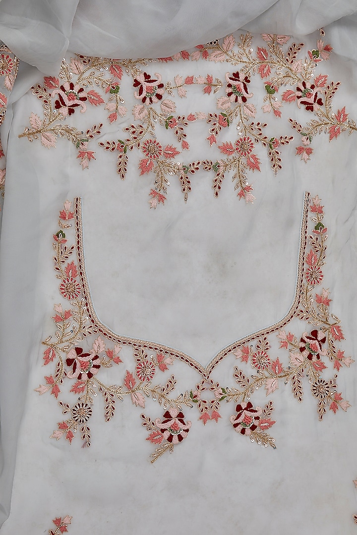 Serene Aqua Pure Organza Hand Embroidered Kurta And Pant Set
