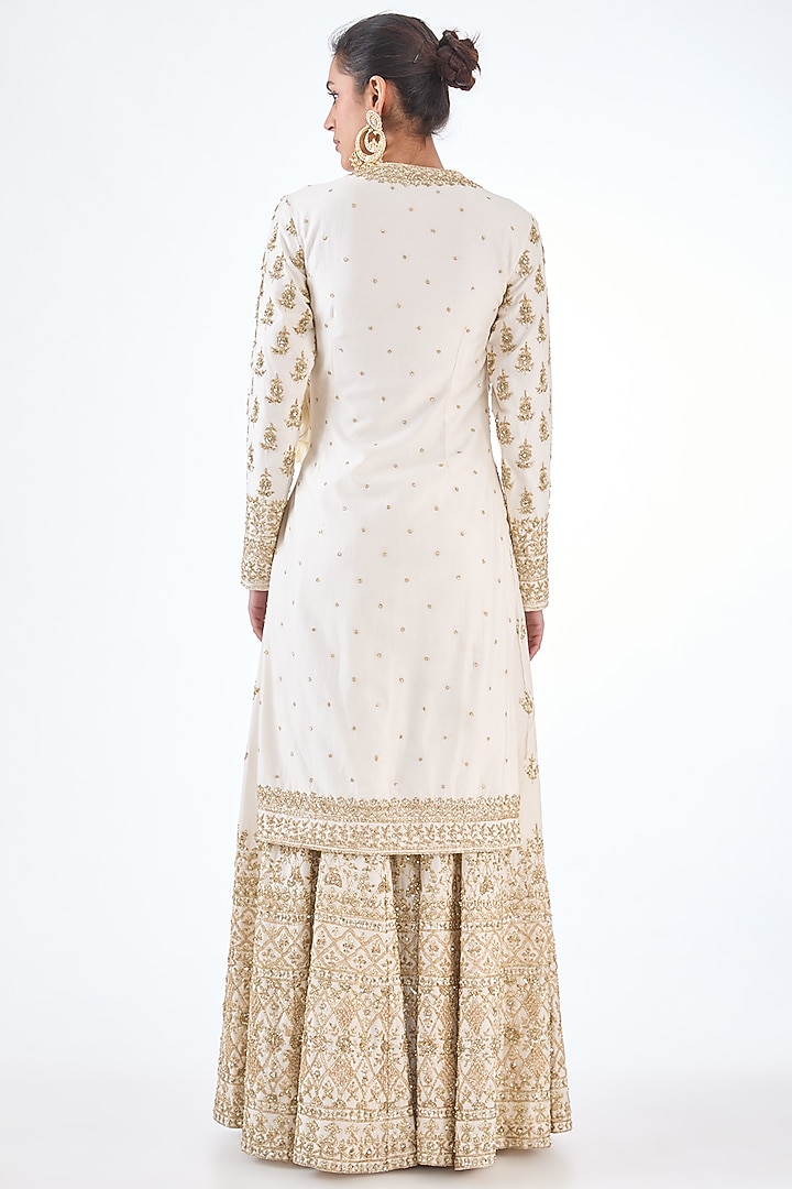 Ivory Chanderi Hand & Machine Embroidered Bridal Sharara Set by Kalighata at Pernia's Pop Up Shop