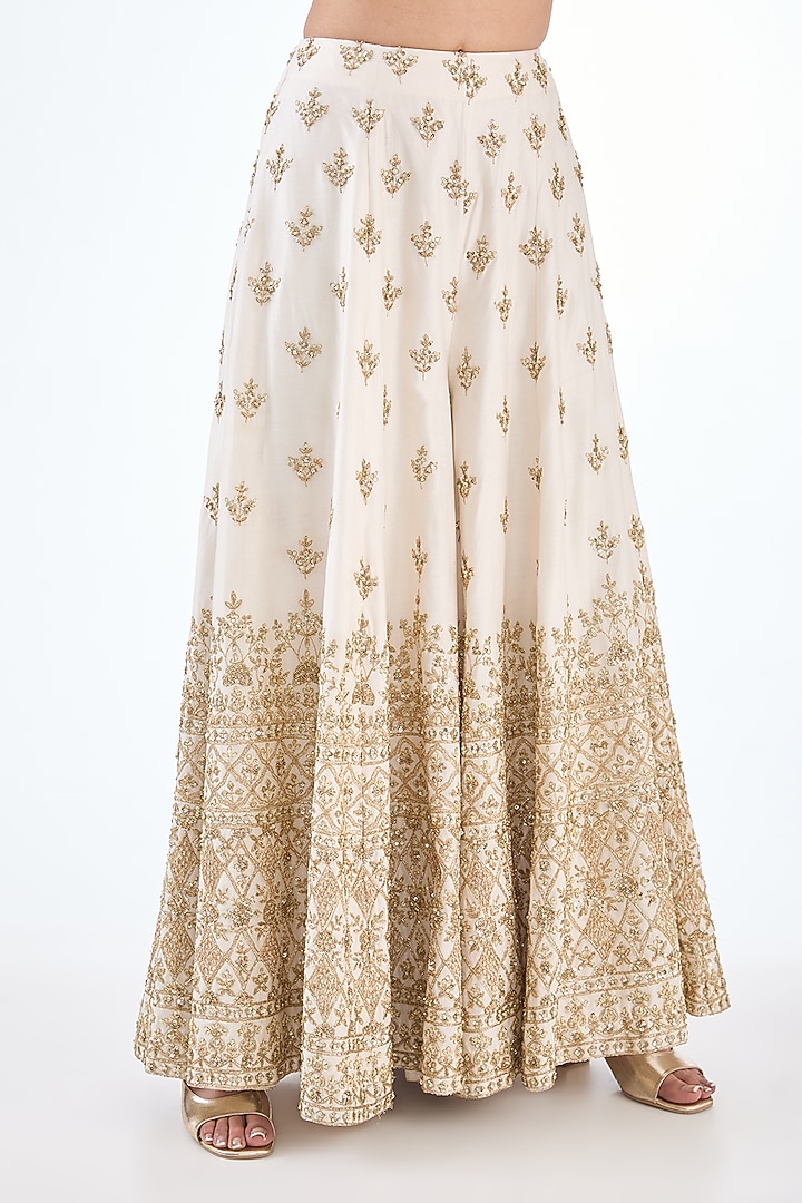 Ivory Chanderi Hand & Machine Embroidered Bridal Sharara Set by Kalighata at Pernia's Pop Up Shop
