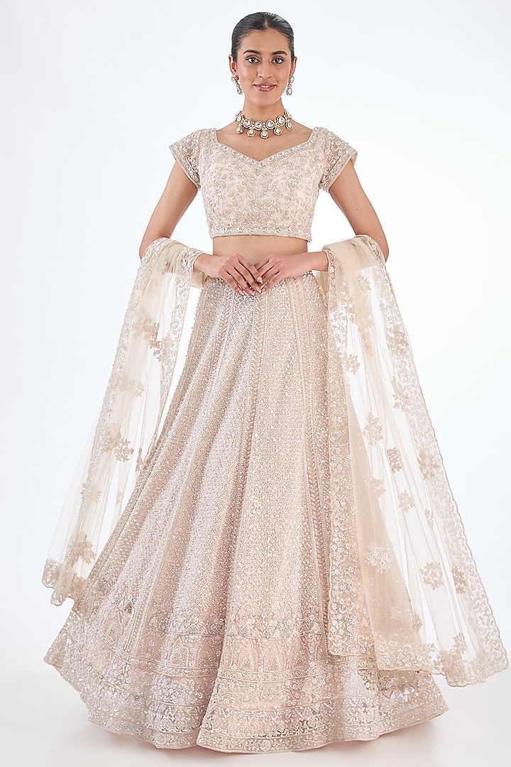 Pink Net Sequin Embellished Bridal Lehenga Set by Kalighata at Pernia's Pop Up Shop
