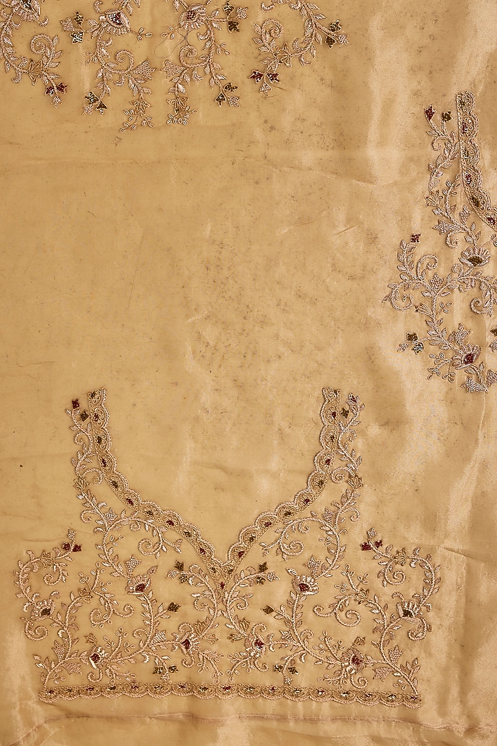 Gold Tissue Hand & Machine Embroidered Bridal Saree Set by Kalighata at Pernia's Pop Up Shop