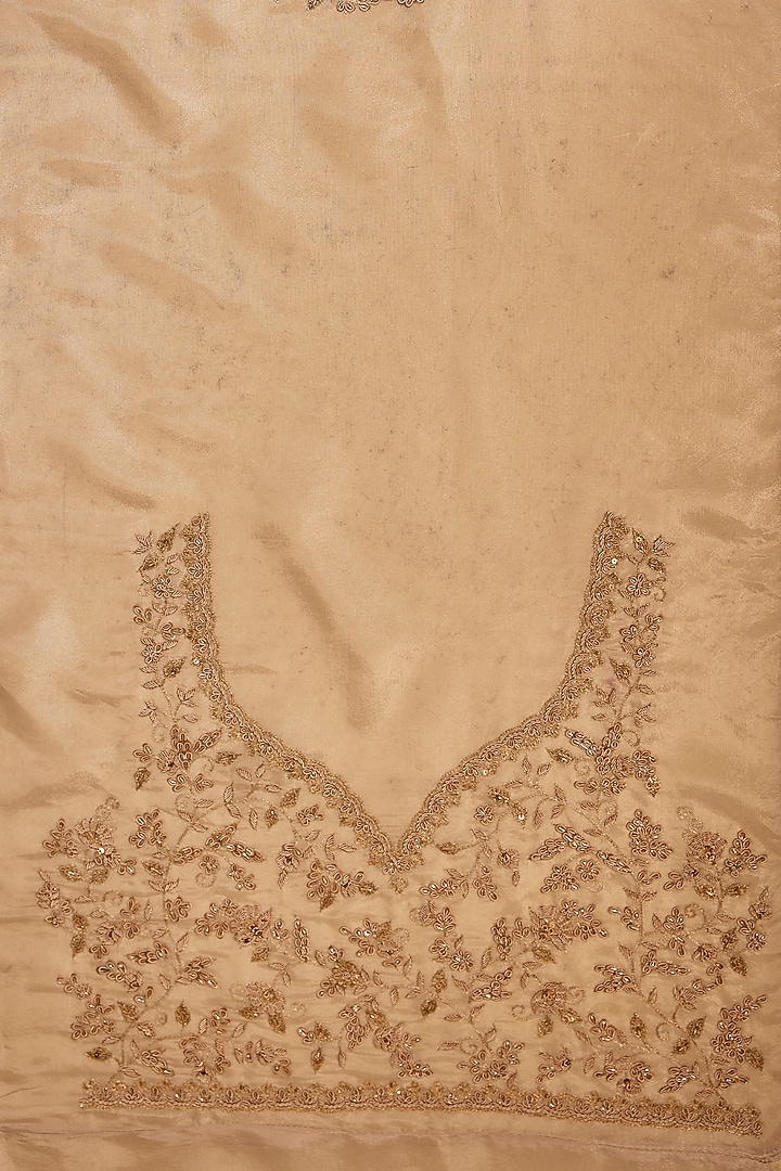 Peach Tissue Hand & Machine Embroidered Bridal Saree Set by Kalighata at Pernia's Pop Up Shop