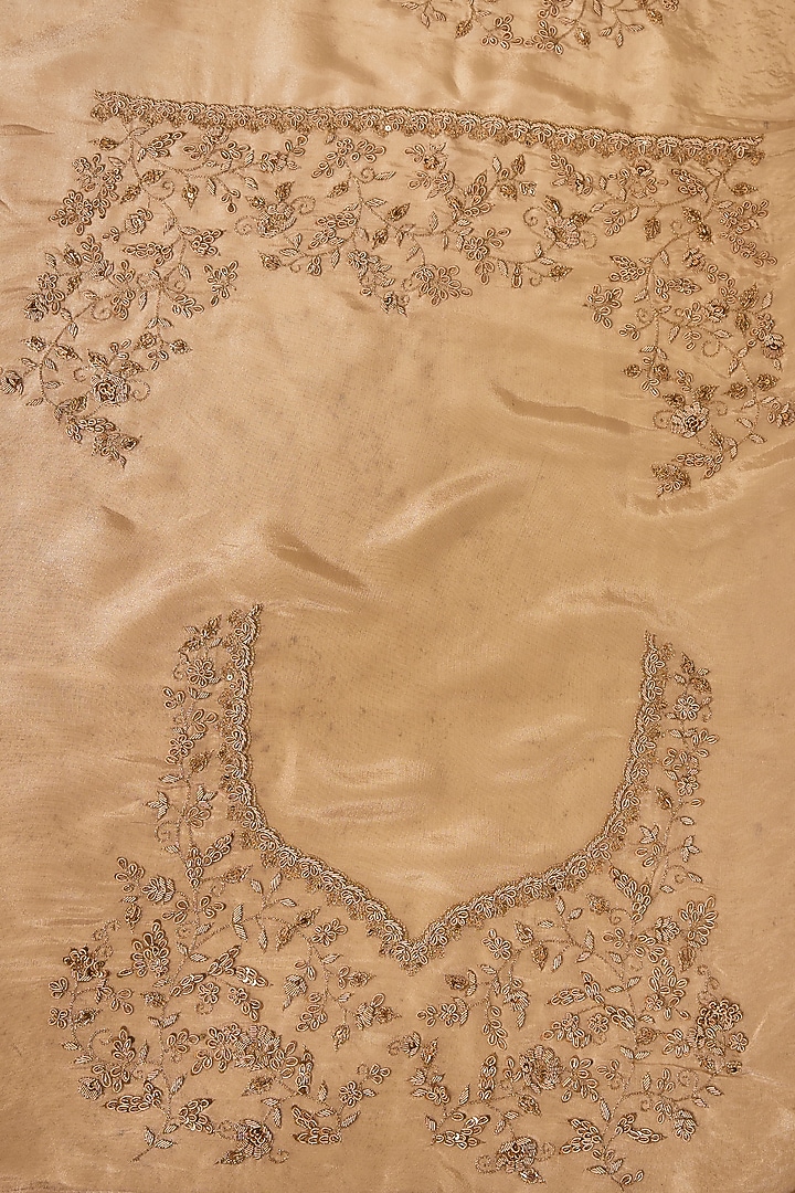 Peach Tissue Hand & Machine Embroidered Bridal Saree Set by Kalighata at Pernia's Pop Up Shop