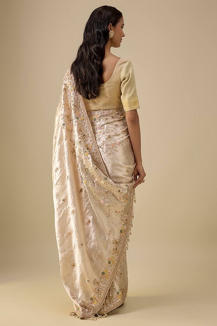 Gold Banarasi Sequins Embroidered Bridal Saree Set by Kalighata at Pernia's Pop Up Shop
