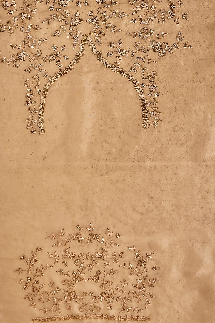Peach Tissue Hand & Machine Embroidered Bridal Saree Set by Kalighata at Pernia's Pop Up Shop