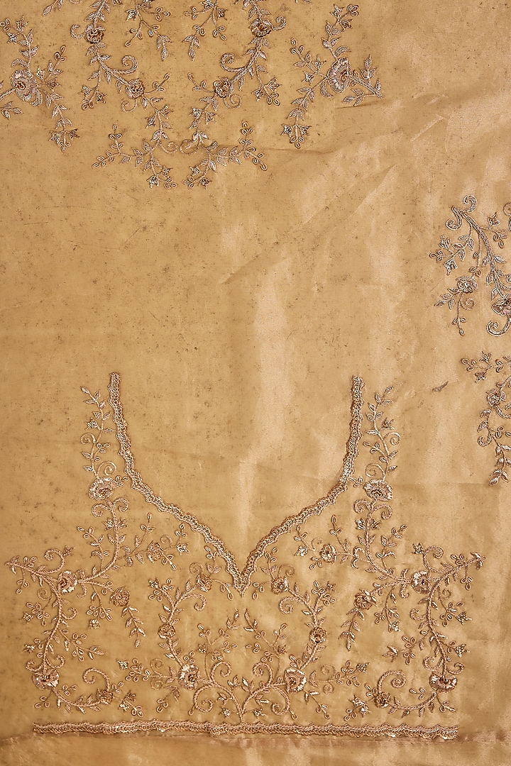Gold Tissue Hand & Machine Embroidered Bridal Saree Set by Kalighata at Pernia's Pop Up Shop
