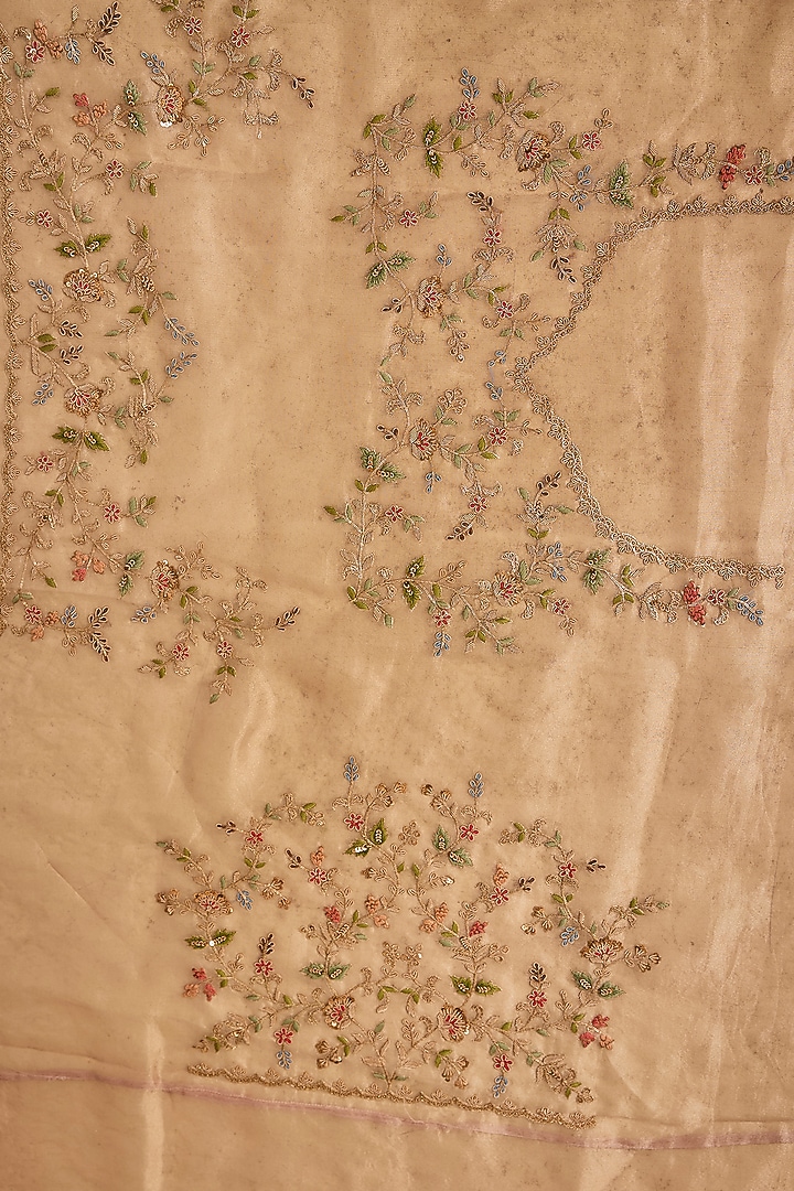 Peach Tissue Hand & Machine Embroidered Bridal Saree Set by Kalighata at Pernia's Pop Up Shop