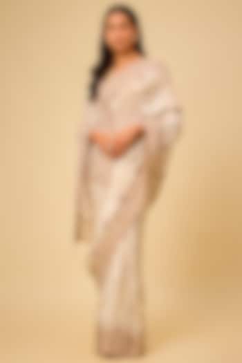 Ivory Tissue Hand & Machine Embroidered Reception Saree Set by Kalighata at Pernia's Pop Up Shop