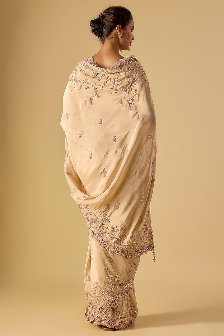 Ivory Tissue Hand & Machine Embroidered Reception Saree Set by Kalighata at Pernia's Pop Up Shop