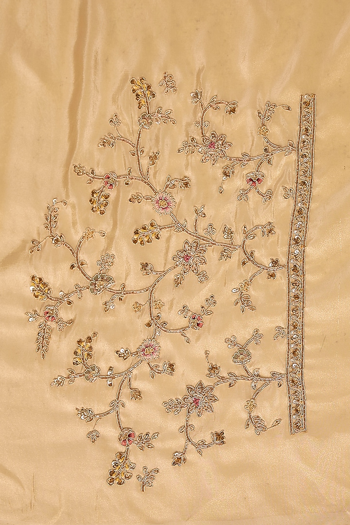Ivory Tissue Hand & Machine Embroidered Reception Saree Set by Kalighata at Pernia's Pop Up Shop