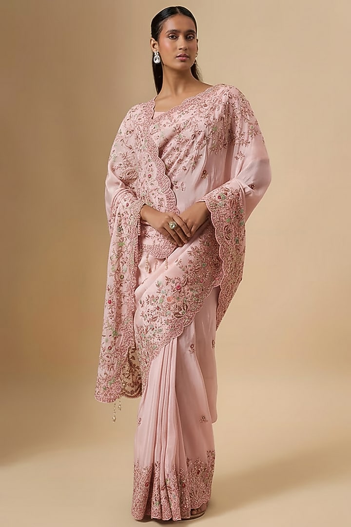 Pink Tissue Reception Saree Set by Kalighata at Pernia's Pop Up Shop