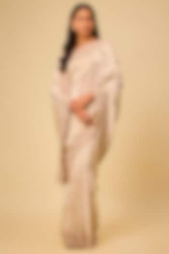 Ivory Tissue Hand & Machine Embroidered Bridal Saree Set by Kalighata at Pernia's Pop Up Shop