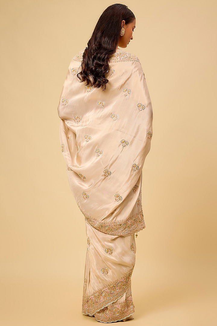 Ivory Tissue Hand & Machine Embroidered Bridal Saree Set by Kalighata at Pernia's Pop Up Shop