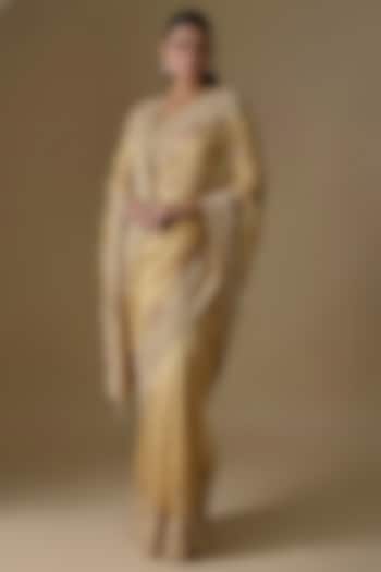 Gold Tissue Hand & Machine Embroidered Bridal Saree by Kalighata at Pernia's Pop Up Shop