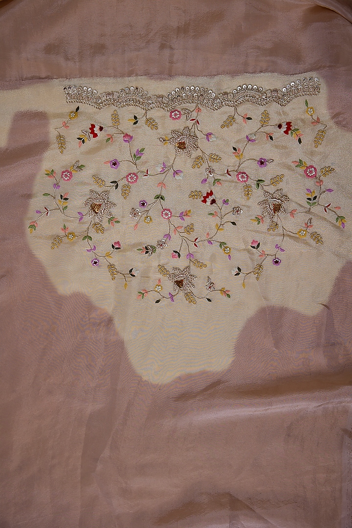 Ivory Tissue Embroidered Bridal Saree Set by Kalighata at Pernia's Pop Up Shop