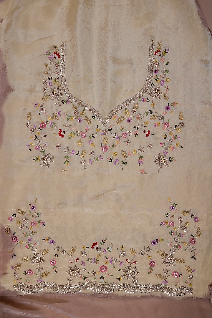 Ivory Tissue Embroidered Bridal Saree Set by Kalighata at Pernia's Pop Up Shop