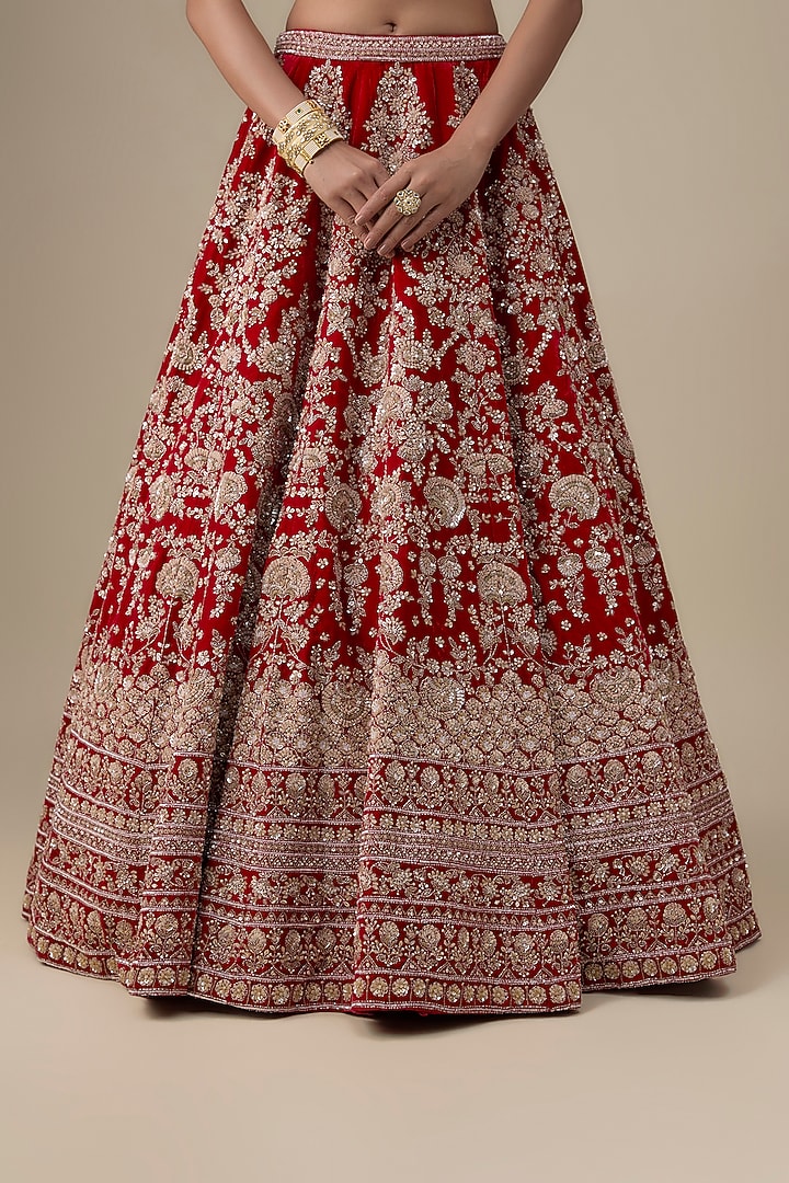 Maroon Velvet Hand Embroidered Bridal Lehenga Set by Kalighata at Pernia's Pop Up Shop