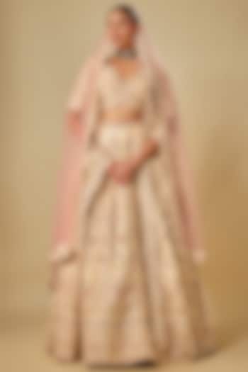 Ivory Raw Silk Hand Embroidered Bridal Lehenga Set by Kalighata at Pernia's Pop Up Shop
