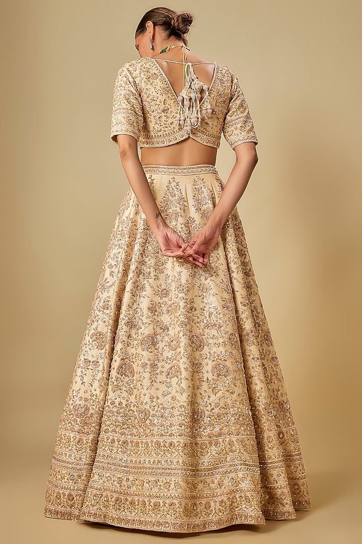 Ivory Raw Silk Hand Embroidered Bridal Lehenga Set by Kalighata at Pernia's Pop Up Shop