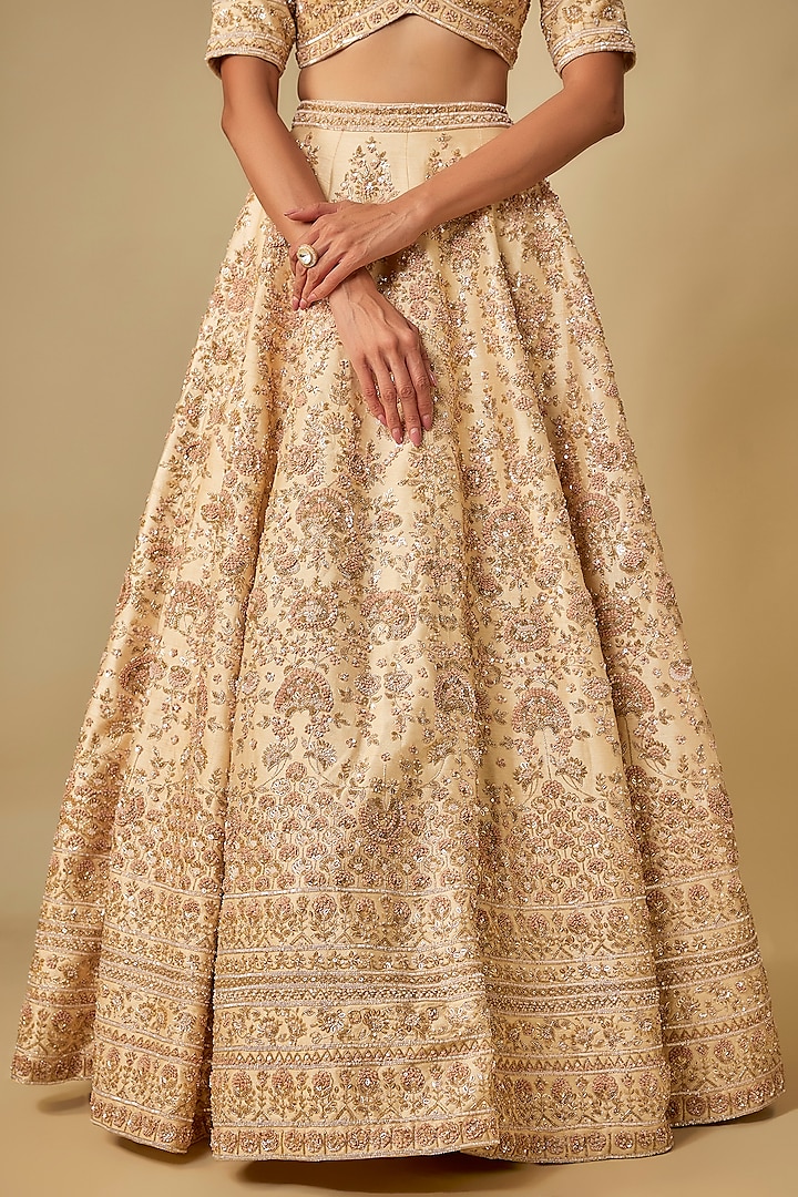 Ivory Raw Silk Hand Embroidered Bridal Lehenga Set by Kalighata at Pernia's Pop Up Shop