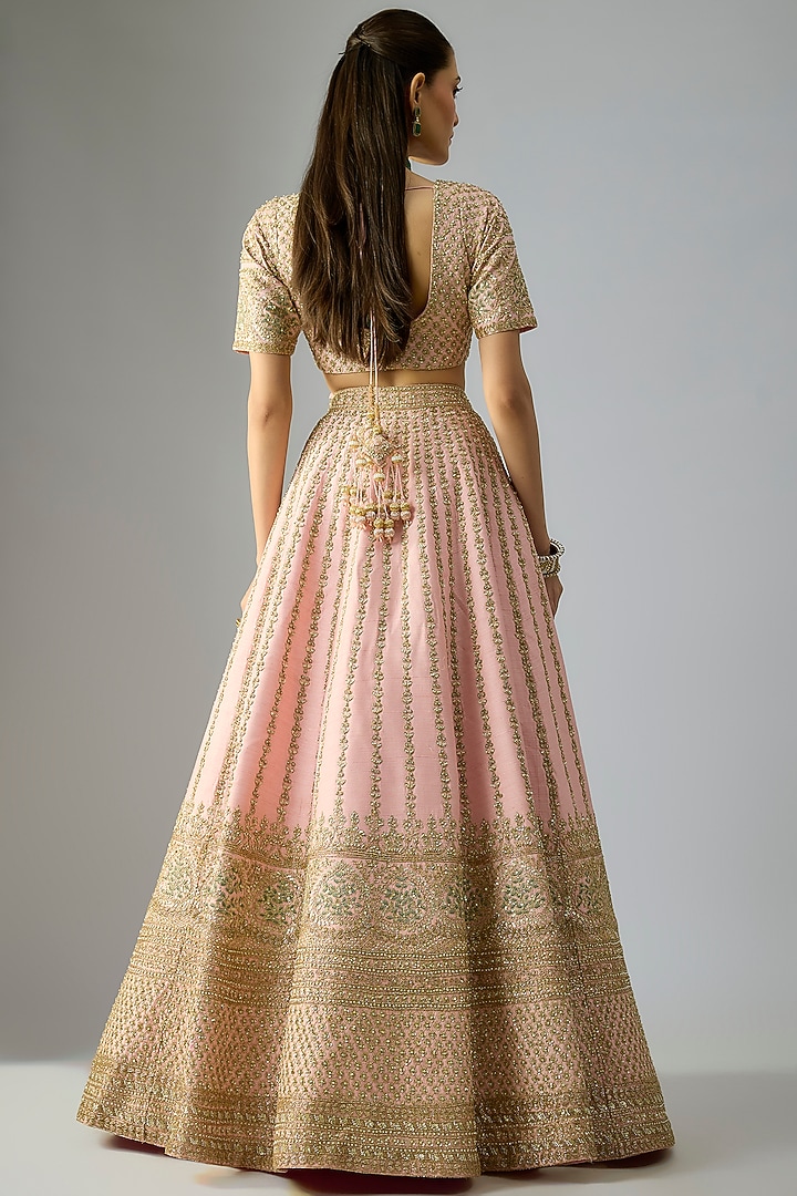 Pink Raw Silk Embroidered Bridal Lehenga Set by Kalighata at Pernia's Pop Up Shop