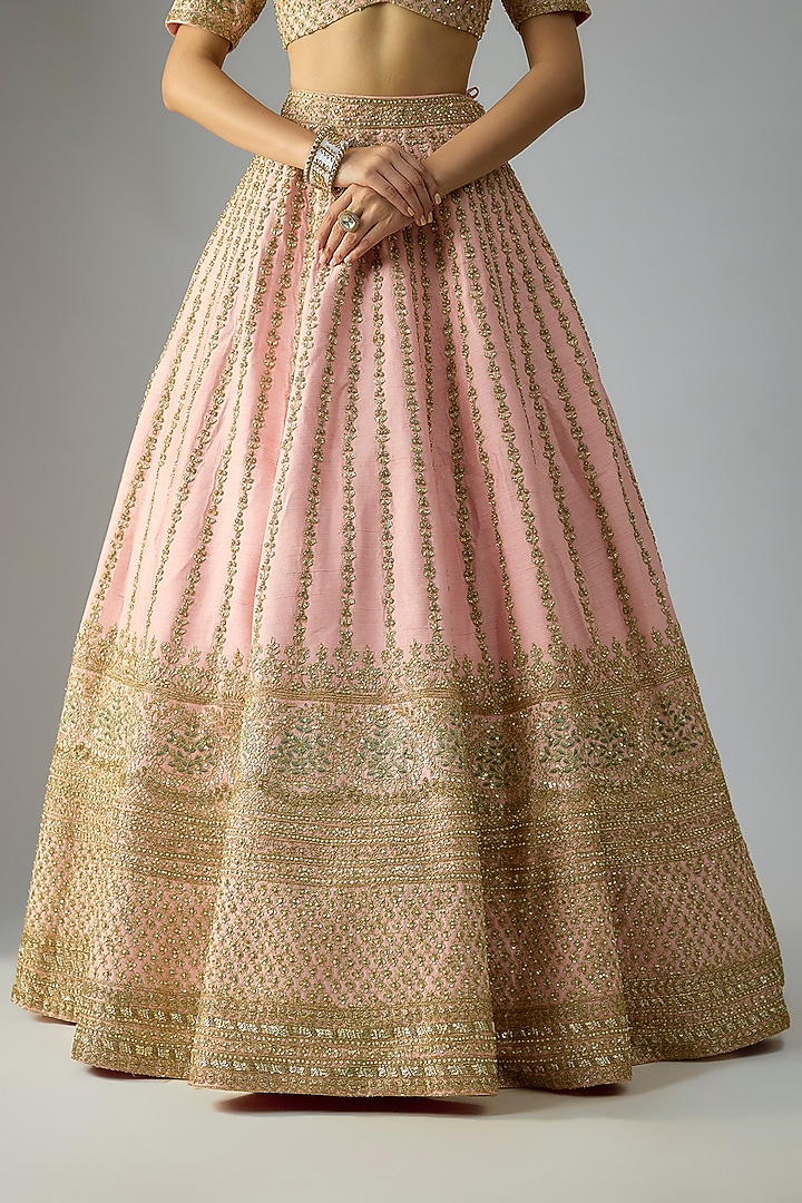 Pink Raw Silk Embroidered Bridal Lehenga Set by Kalighata at Pernia's Pop Up Shop