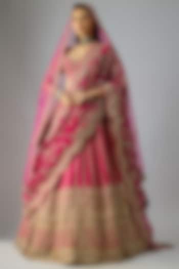 Rani Raw Silk Embroidered Bridal Lehenga Set by Kalighata at Pernia's Pop Up Shop