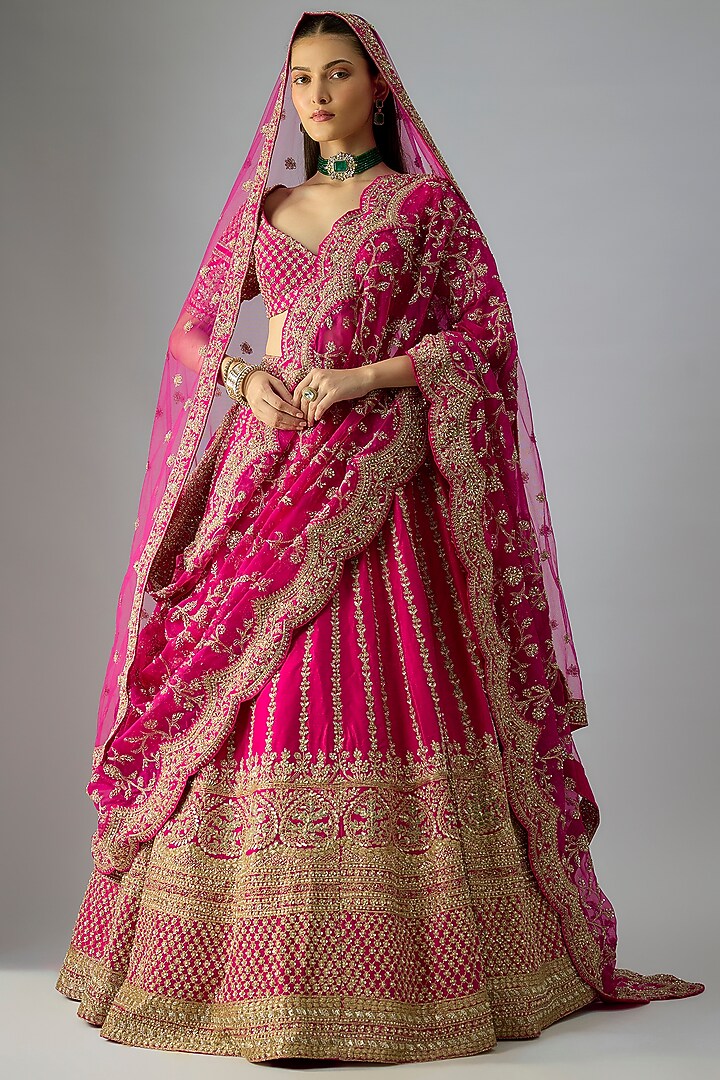 Rani Raw Silk Embroidered Bridal Lehenga Set by Kalighata at Pernia's Pop Up Shop