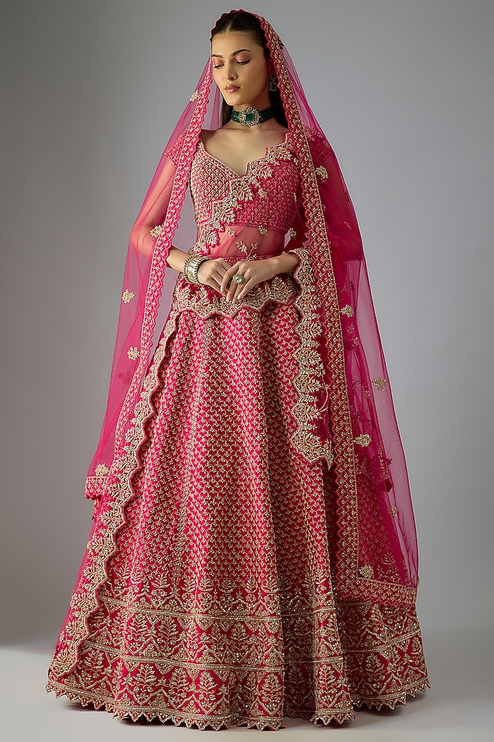 Rani Raw Silk Embroidered Bridal Lehenga Set by Kalighata at Pernia's Pop Up Shop