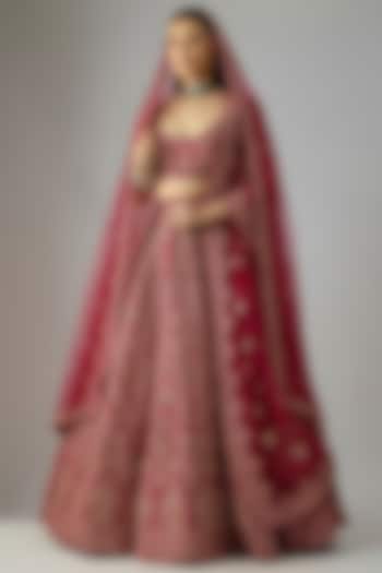 Rani Raw Silk Embroidered Bridal Lehenga Set by Kalighata at Pernia's Pop Up Shop
