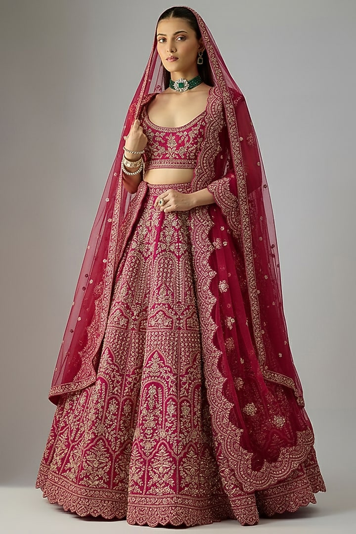 Rani Raw Silk Embroidered Bridal Lehenga Set by Kalighata at Pernia's Pop Up Shop
