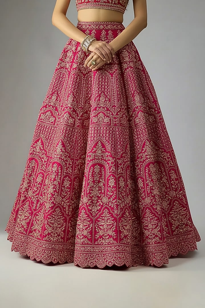 Rani Raw Silk Embroidered Bridal Lehenga Set by Kalighata at Pernia's Pop Up Shop