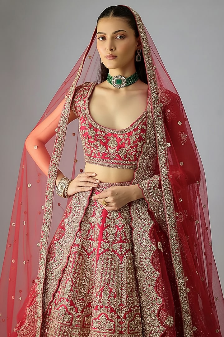 Rani Raw Silk Embroidered Bridal Lehenga Set by Kalighata at Pernia's Pop Up Shop