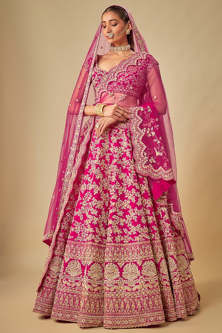 Rani Raw Silk Hand & Machine Embroidered Bridal lehenga for 22 Lehenga Set by Kalighata at Pernia's Pop Up Shop