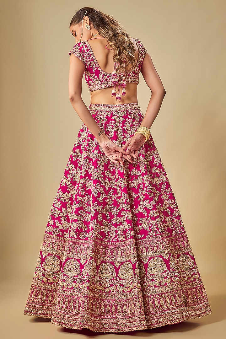 Rani Raw Silk Hand & Machine Embroidered Bridal Lehenga Set by Kalighata at Pernia's Pop Up Shop