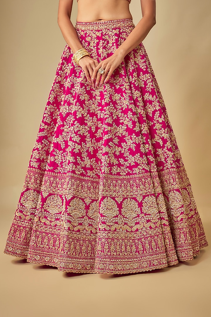 Rani Raw Silk Hand & Machine Embroidered Bridal Lehenga Set by Kalighata at Pernia's Pop Up Shop