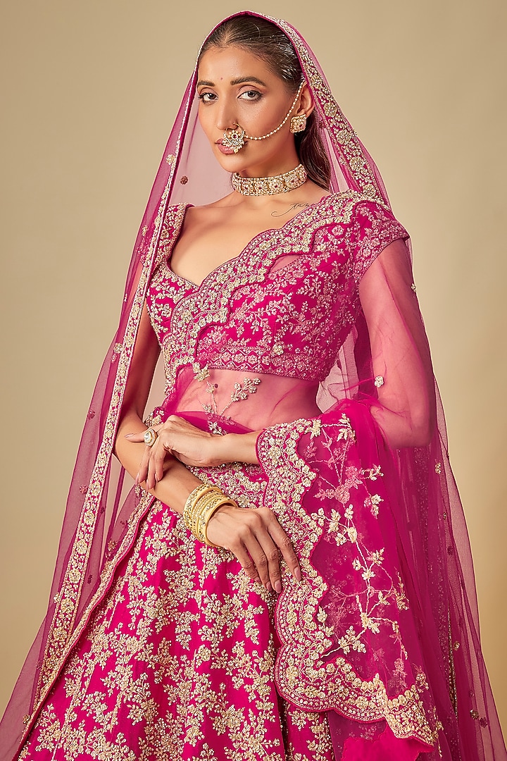 Rani Raw Silk Hand & Machine Embroidered Bridal Lehenga Set by Kalighata at Pernia's Pop Up Shop
