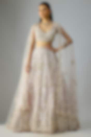 Pink Organza Embroidered Bridal lehenga for 22 Lehenga Set by Kalighata at Pernia's Pop Up Shop