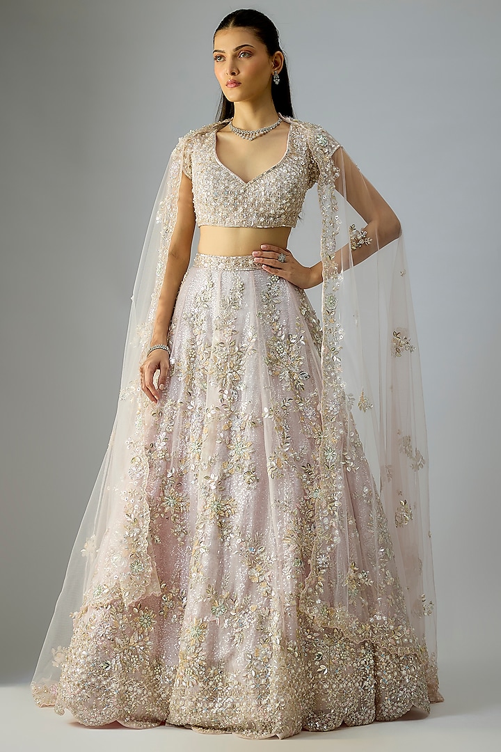 Pink Organza Embroidered Bridal lehenga for 22 Lehenga Set by Kalighata at Pernia's Pop Up Shop