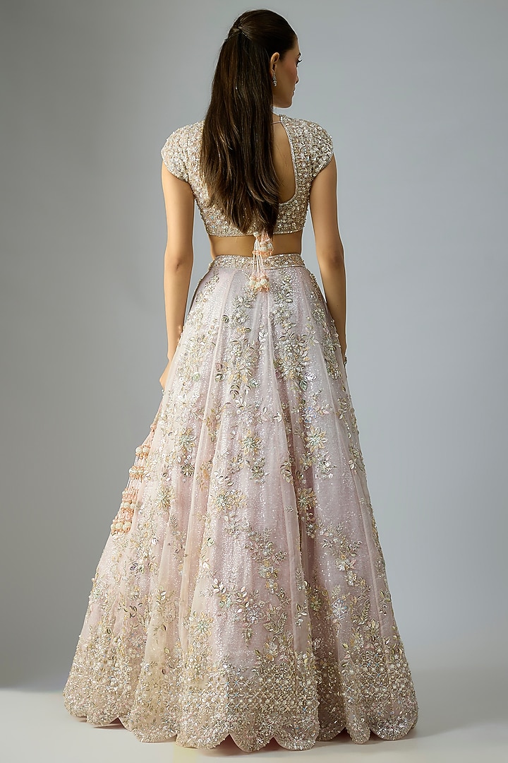 Pink Organza Embroidered Bridal Lehenga Set by Kalighata at Pernia's Pop Up Shop