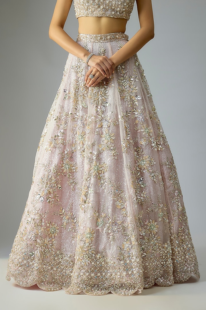 Pink Organza Embroidered Bridal Lehenga Set by Kalighata at Pernia's Pop Up Shop