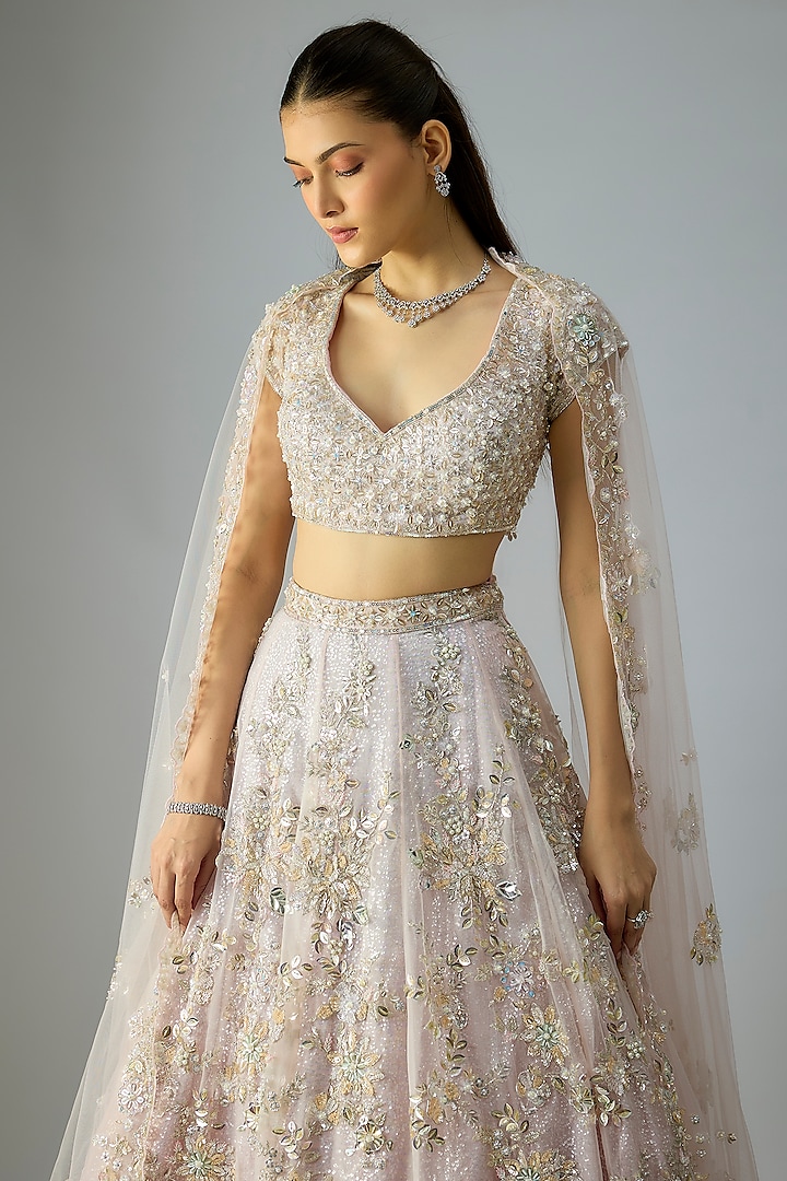 Pink Organza Embroidered Bridal Lehenga Set by Kalighata at Pernia's Pop Up Shop