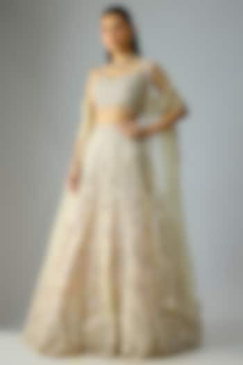 Gold Organza Embroidered Bridal Lehenga Set by Kalighata at Pernia's Pop Up Shop