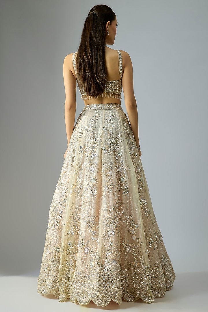 Gold Organza Embroidered Bridal Lehenga Set by Kalighata at Pernia's Pop Up Shop