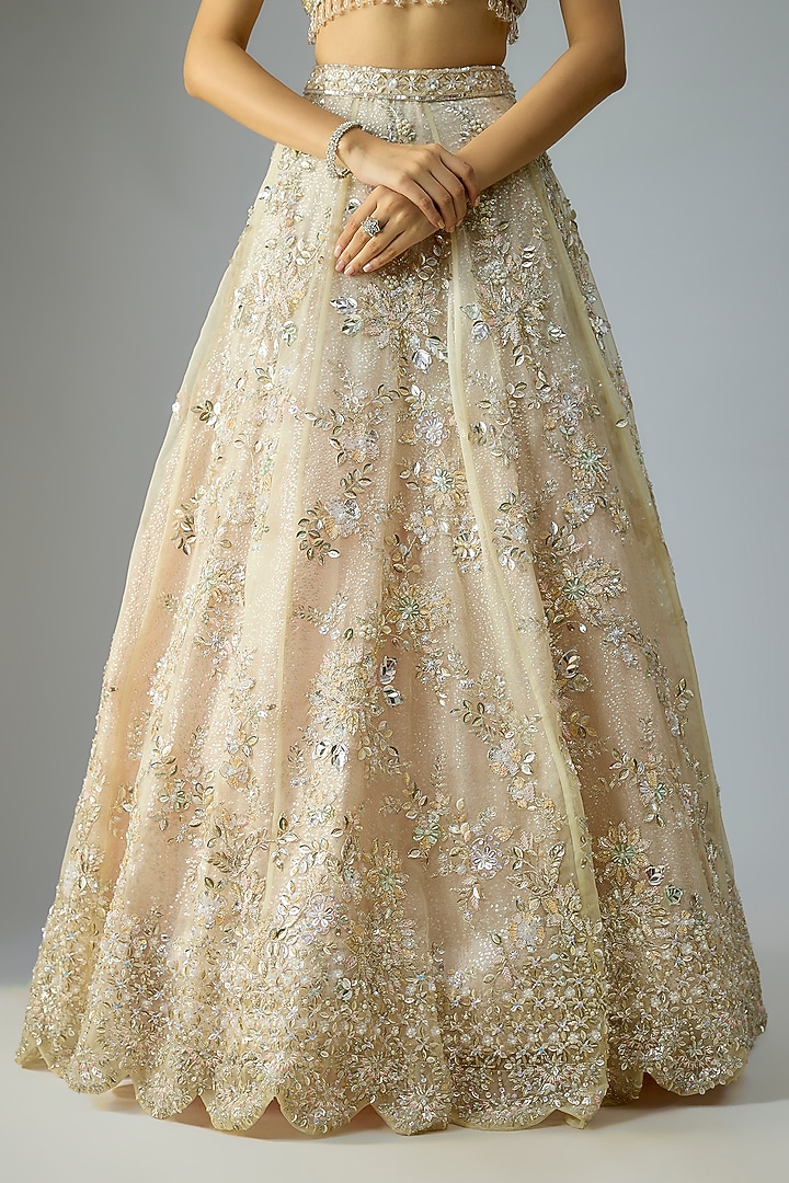 Gold Organza Embroidered Bridal Lehenga Set by Kalighata at Pernia's Pop Up Shop