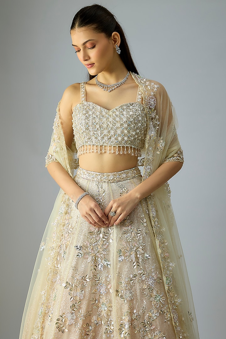 Gold Organza Embroidered Bridal Lehenga Set by Kalighata at Pernia's Pop Up Shop