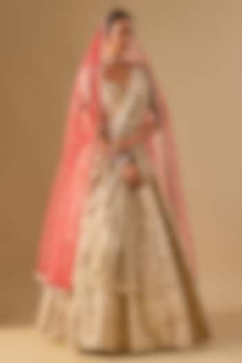 Ivory Raw Silk Zardosi Embellished Bridal Lehenga Set by Kalighata at Pernia's Pop Up Shop