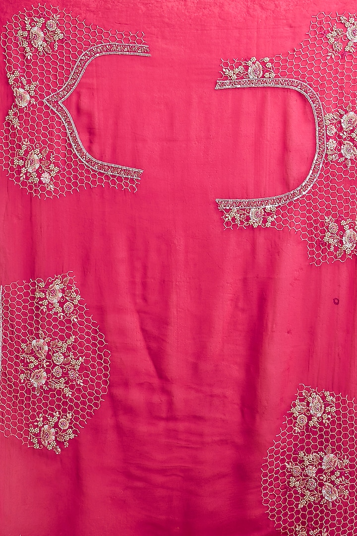 Rani Pink Organza Embroidered Reception Saree Set by Kalighata at Pernia's Pop Up Shop