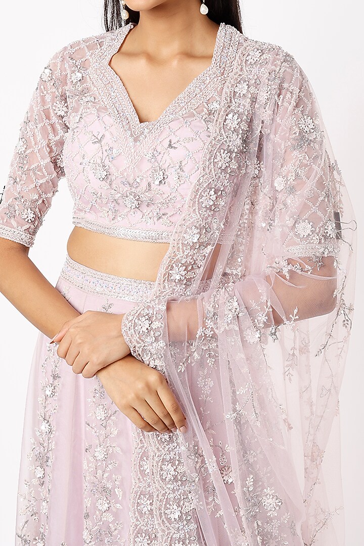 Mauve Hand Embellished Bridal Lehenga Set by Kalighata at Pernia's Pop Up Shop