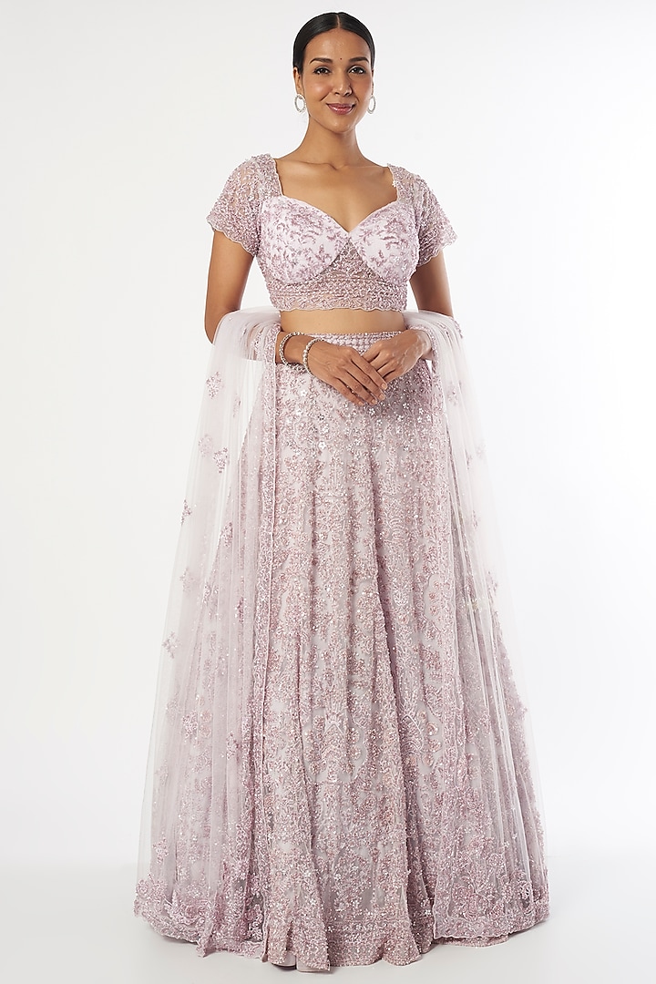 Mauve Hand Embellished Bridal Lehenga Set by Kalighata at Pernia's Pop Up Shop